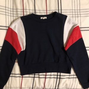 Navy Blue Color Block Low Crop Sweater